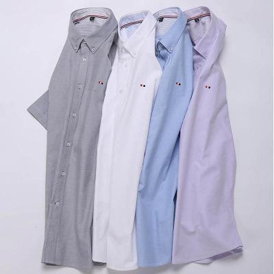 China Anti-pilling Hot Selling Cotton Casual Plus Size Oxford Turning Solid Color Men's Button Up Short Sleeve Shirt for sale