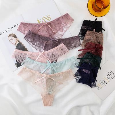 China Low Price Sale Women Lace Antibacterial Transparent Ladies Panties Sexy Thong for sale