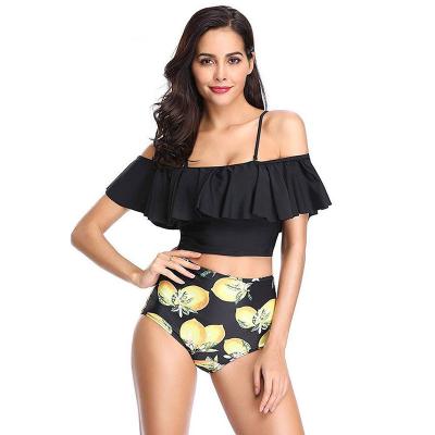 China 2022 New Breathable Multicolor Flower Sexy Slit Ruffled Bikini Two Piece Swimsuit for sale