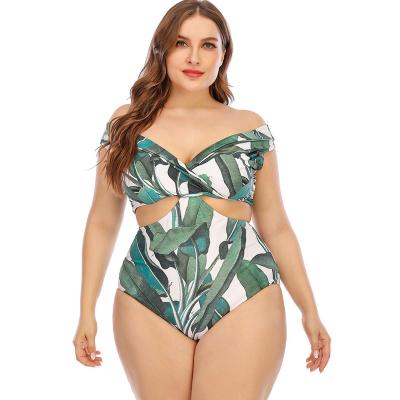 China Plus size 2021 new bikini print cavity cover the belly is thin plus size bathing suit swimwear for sale