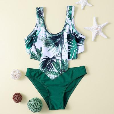 China 2021 New Children's Two-piece Swimsuit Leaf Printing Girls Swimwear Children Breathable Bikini for sale