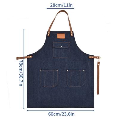 China Bverionant SANITAIRE Amazon Customized LOGO Bar Shop Cafes Work Uniform Apron Heavy Duty Denim Fabric With Pocket for sale