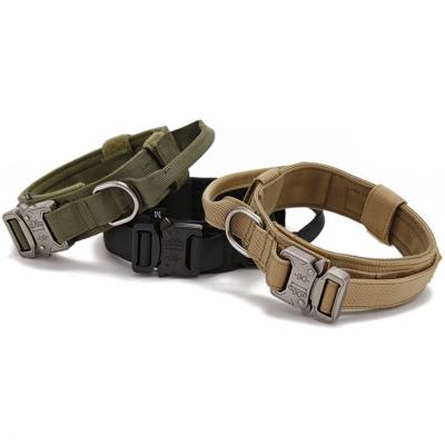 China Custom Quick Release Heavy Duty Dog Collar With Handle Nylon Pet Collar Tactical Dog Collar for sale