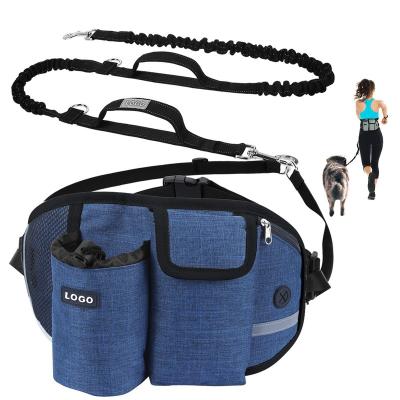 China Stylish Waist Bag Double Handle With Elastic Nylon Strap Dog Leash With Belt Waist Bag For Running With Pet for sale