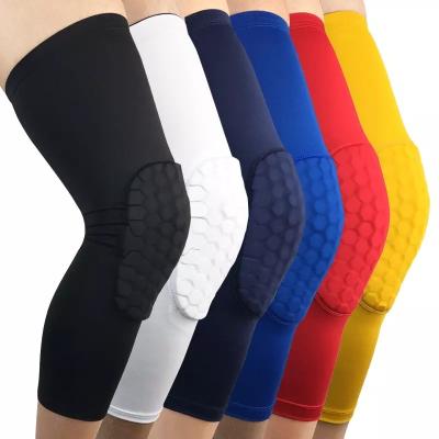 China Long Honeycomb High Leg Compression Sleeve Basketball Knee Brace Universal Elastic Protective Pad for sale