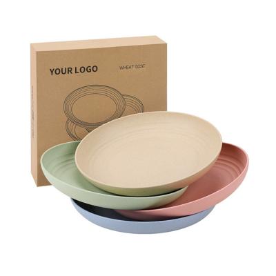 China 4 Pcs Sustainable Dinnerware Set Reusable BPA Free Biodegradable Dinnerware Round Wheat Straw Fiber Dinner Plate Sets for sale