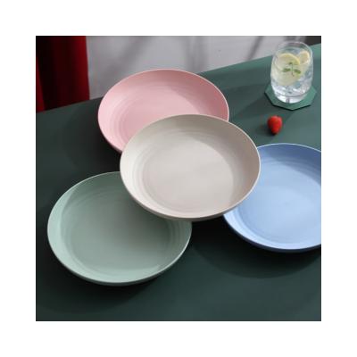 China Sustainable Dinnerware Set BPA Free Wheat Straw Tableware Plastic Pigmented Round Biodegradable Dinner Plate for sale