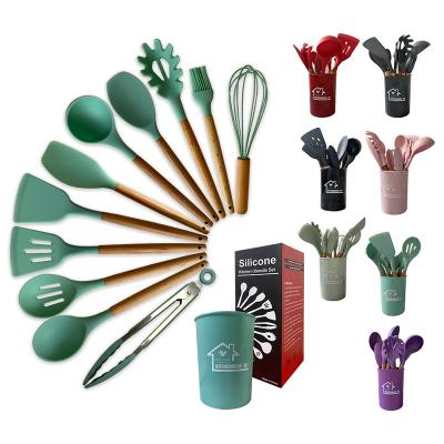 China Viable Silicone Cookware Sets With Wooden Handle 12 Pieces Kitchenware Set Silicone Spoon Spatula Cocina for sale