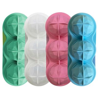 China Sustainable Food Silicone Ice Cube Tray 3 Holes 4colors Ice Cube Trays Food Grade Silicone for sale