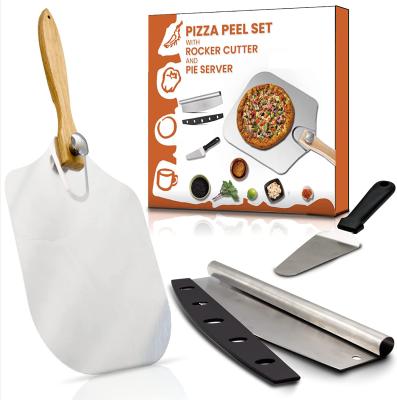 China Gifts Pizza Shop And Bakery Sturdy Durable Aluminum Alloy Set With Small Cutter Pizza Shovel for sale