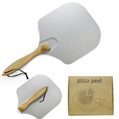 China Disposable Snack Bar Shop Pizza Baking Tools Aluminum Alloy Wooden Handle Pizza Peel Shovel for sale