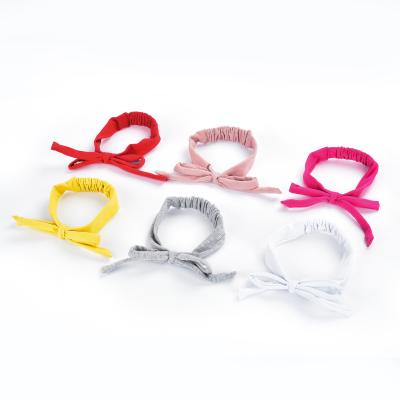 China Wholesale Fashion Plain Dyed Elastic Knitted Bow Baby Headbands for sale