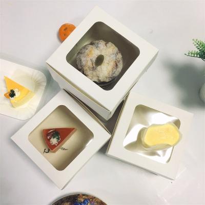 China Disposable Custom Transparent Folded Mini 2 Cupcakes Paper Square Mousse Cake Gift Box for sale