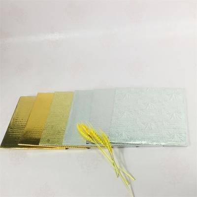 China Recyclable Cake Board Gold And Silver Square Embossing Custom Design Printing Paper Board Food Recyclable Embossing Gold Blue 5MM/9MM/15MM Accept ZHX for sale