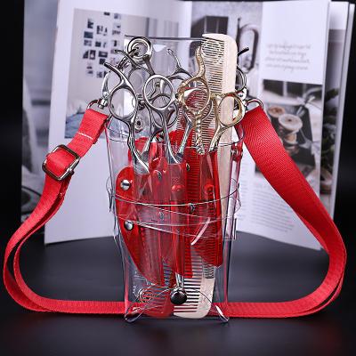 China Professional Amazon PVC Hairdresser Tool Bag Salon Hair Scissors Box Pocket 7pcs Transparent Clear Case for sale