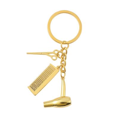 China 3D Hairdresser Hairdresser Scissors Key Chain Hair Dryer Fan Metal Comb Zinc Alloy Custom Hair Stylist Jewelry Salon Key Chain Tools for sale