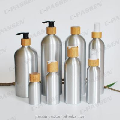 China Various Natural Personal Care Aluminum Bottle With Bamboo Lotion And Spray Pump for sale