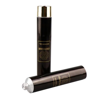 China 100% Recyclable High Quality Cosmetic Aluminum Soft Tube Black Makeup Squeeze Lotion Tube For Personal Care for sale