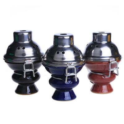 China Wholesale High Quality Eco-friendly Clay Ceramic Windproof Arab Shisha Head Bowl Smoking Pot Multi-colors Hookah Accessories With A Lid for sale