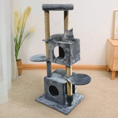 China Sustainable Pet Cat Product Tall Modern Wood Gray Floor To Ceiling Cat Tower Wood Cat Tree Multilevel Amazon Sale for sale