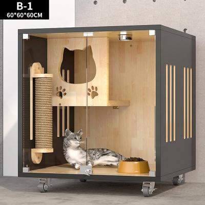 China Factory Sale Solid Wood Cat Villa Nest Bed Wooden Luxury Pet Cage Showcase Cat House For Amazon for sale