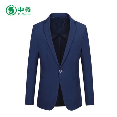 China Latest Korean style pure color anti-shrink style deep blue slim fit men's uniform blazer for sale