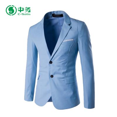 China Hot Sale Anti-Shrink Light Blue Pure Color Slim Fit Men's Casual Blazer Jacket for sale