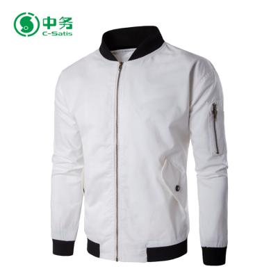 China Fashion Breathable Style 100% Pure White Polyester Lightweight Mens Plain Bomber Jacket for sale