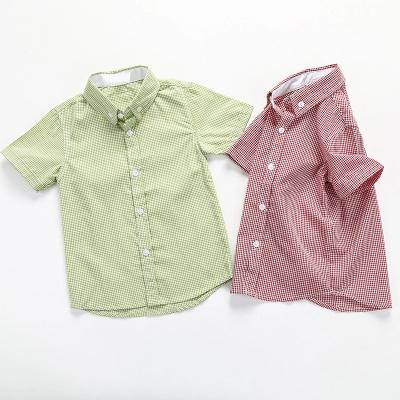 China Anti-pilling Wholesale Red Green Summer Short Sleeve Grid Cotton Shirts For Kids for sale