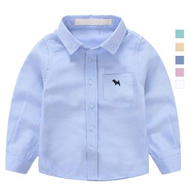 China Plain Solid Long Sleeve Embroidery Anti-pilling White Cotton Shirts For Kids for sale