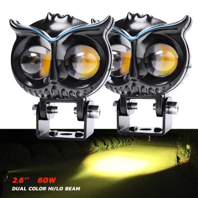 China Mini Driving Light Dual Color High Low Spot Motorbike LED Headlight Beam Yellow White Yellow Auxiliary Motorcycle Led Light for sale