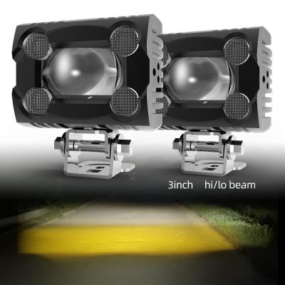 China Motorcycle Mini Driving Lights Motorcycle Dual Color Motorcycle Dual Beam Lens Spot System Motorcycle LED Headlight High Low Fog Lamp for sale