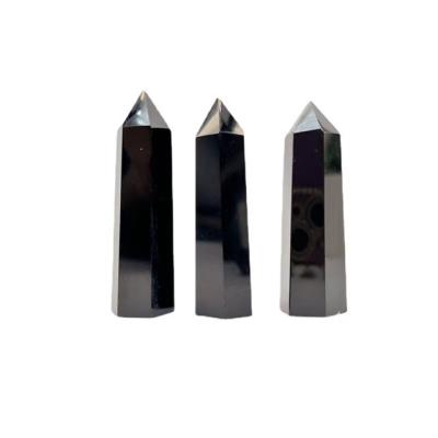 China Europe Wholesale natural carved spiritual crystal wand points black obsidian towers for home decorations for sale