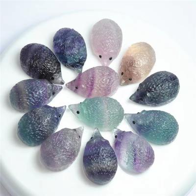 China Europe Natural carved crystal folk crafts rainbow fluorite hedgehog spiritual healing stones for home decorations for sale