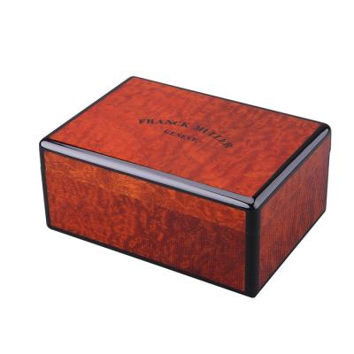 China Burl Wood High Glossy Lacquer Finish Handmade Double Watch Black Wood Veneer Edge Watch Packaging Box for sale