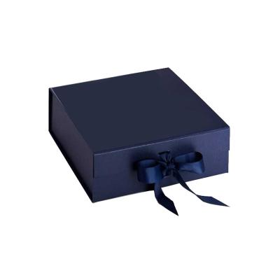 China Recyclable Matte Blue Custom Logo With Ribbon Closure Large Christmas Gift Box for sale