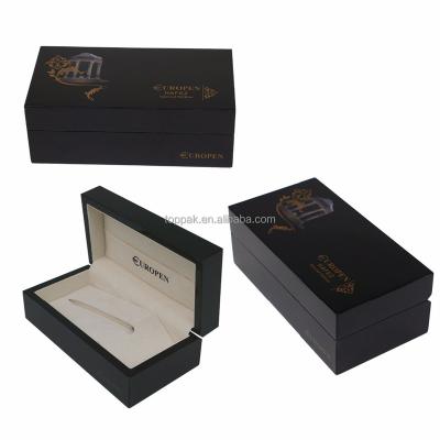 China Recycled Materials Wholesale European Black Glossy Lacquer Wood Pen Package Box Wood Box Printing Paper Finish High for sale