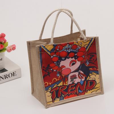 China Eco-Friendly Sublimation Bag Hessian Canvas Printed Tote Bags Printing Hemp Shopping Wholesale Burlap Jute Custom Print Promotional for sale