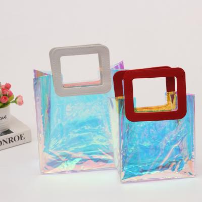 China Security Waterproof Clear Plastic Lady Bags Transparent Handle Customized PVC Tote Bags Shopping and Gift Bags for sale