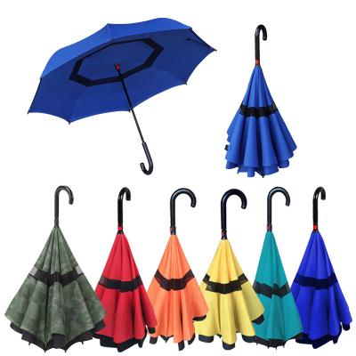 China Wholesale Custom Minimalist J Handle Reverse Invert Umbrella Double Layer 46