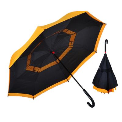 China Minimalist Two Color Double Layer Windproof Manual Reverse Inverted Umbrella With J Handle for sale