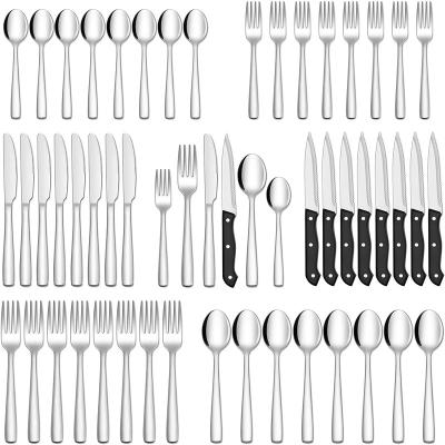 China Sustainable Luxury Gold 48pcs Stainless Steel Cutlery Set Flatware Sets With Steak Knives for sale