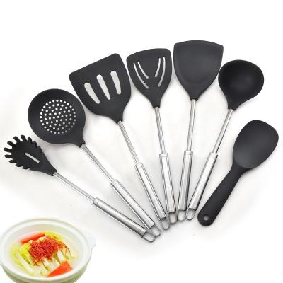 China Fashionable Silicone Kitchenware Stainless Steel Silicone Cookware Set 7pcs Spatula Set Salad Tongs Pasta Server for sale