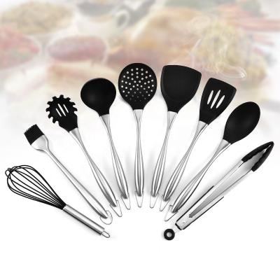 China Sustainable Silicone Kitchen Cooking Utensil Set, 9 pieces Nonstick Kitchen Spatula Set with Stainless Steel Handle,Non-stick Heat Resistant for sale