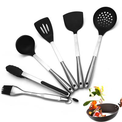 China Cook Baking Silicone Kitchen Utensil Set Stainless Steel 6pcs Cookware Sets Heat Resistant Silicone Spatula Spoons Kitchenware Home for sale