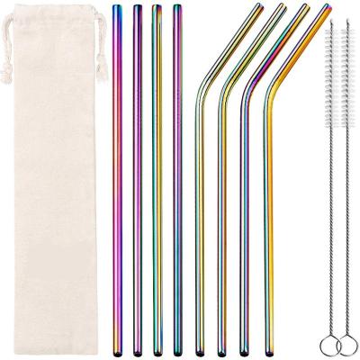 China Sustainable Hot Selling 8pcs Amazon Set Stainless Steel Straws Set 266mm With 2 Brushes And Lines Bag for sale