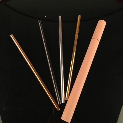 China Sustainable Eco Friendly Drinking Straws Set 215x8mm Metal Straw With Wooden Case for sale