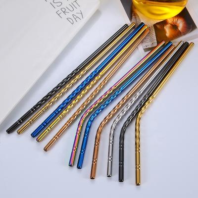 China Sustainable Premium Reusable Stainless Steel Funny Drinking Metal Spiral Straw Colorful Straw For Tumblers for sale