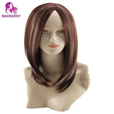 China Straight Silky Straight Wave Synthetic Wigs For Women 45cm Brown Color Short African Blonde Mixed Wigs for sale