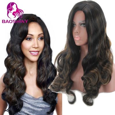 China Body Wave Long Wavy Hair Wig Mixed Color Brown Synthetic Wigs For Black Women Heat Resistant Fiber Wig for sale